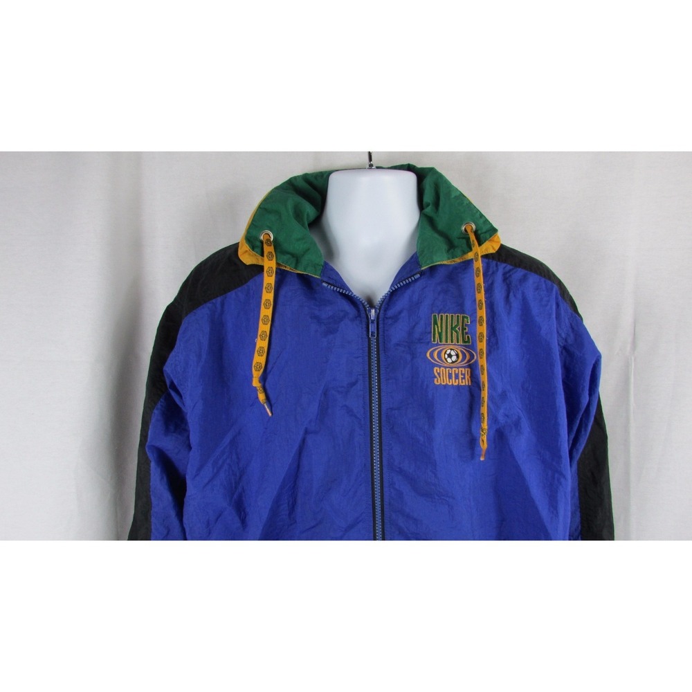 Boys vintage Nike Soccer Large 14/16 windbreaker jacket Lined purple green black